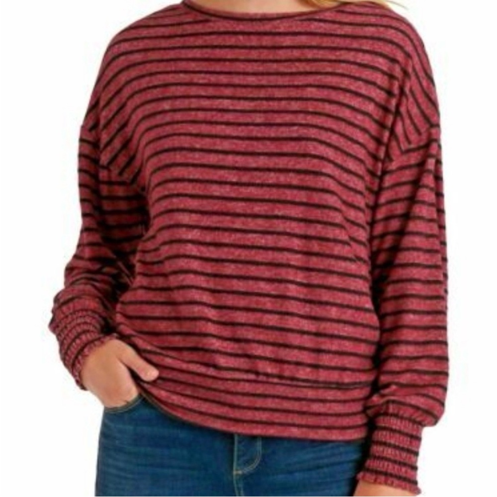 Lucky Brand Striped Dolman Sleeve Pullover in Burgundy and Black